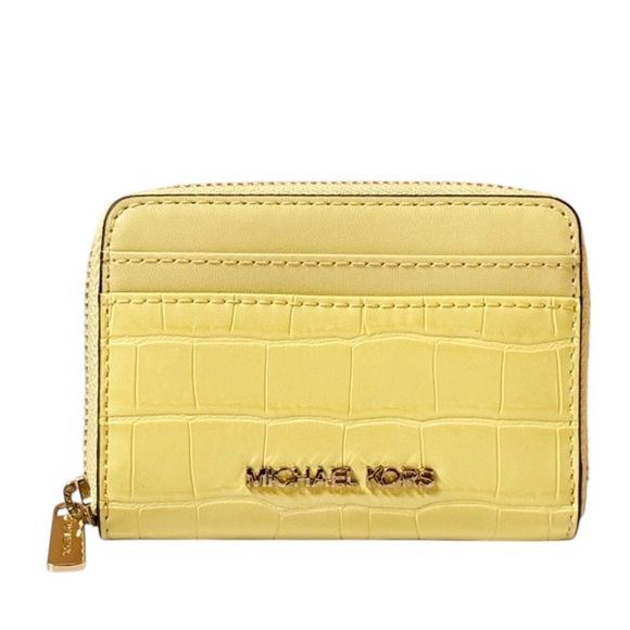 Michael Kors Jet Set Travel Card Case Wallet Exotic Embossed Yellow - Picture 1 of 10